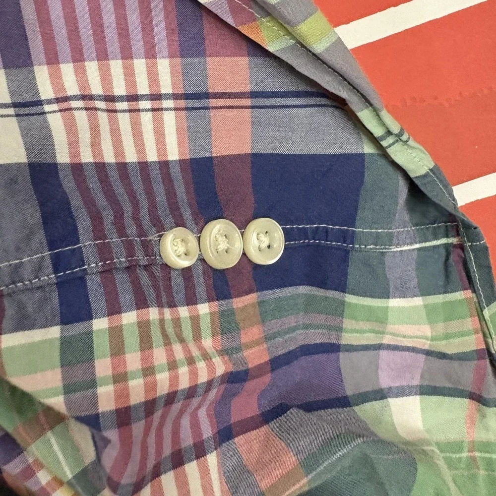 Ralph Lauren Madras Plaid Shirt Mens 2XLT Big Tall Cotton Short Sleeve Button-Up